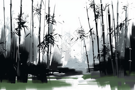 水墨的竹林风景图片