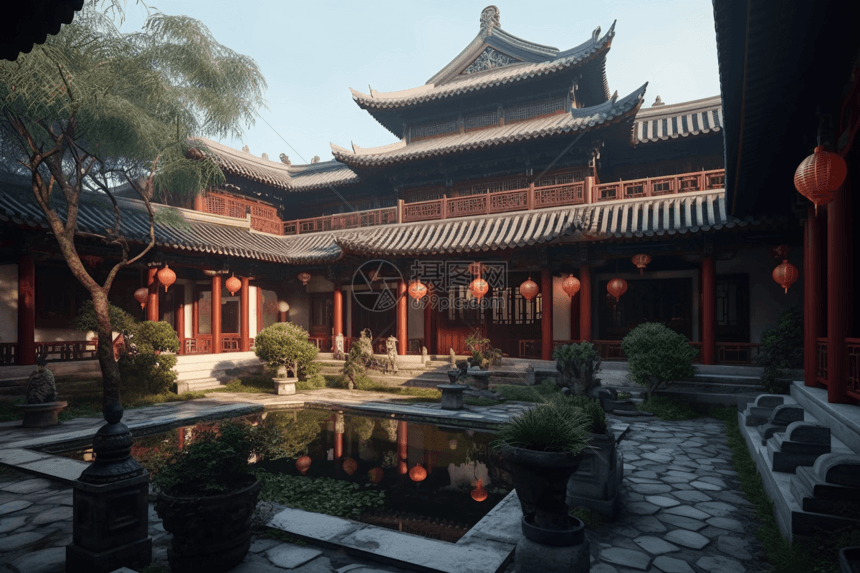 中式寺庙建筑群图片