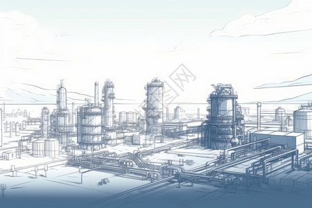 工厂素描素材制氢设施素描草图插画
