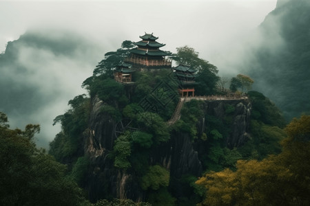 烟云素材一座古老的寺庙背景