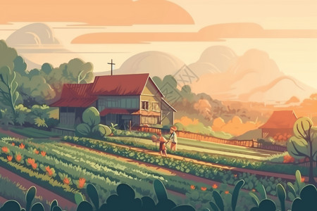 农民在农田中背景图片