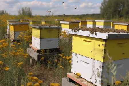 科技蜂窝背景蜂巢中的蜜蜂背景