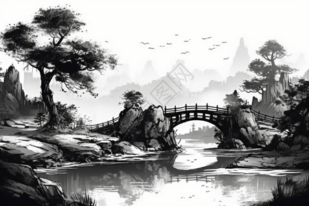 水墨风格的宁静中国风景图片