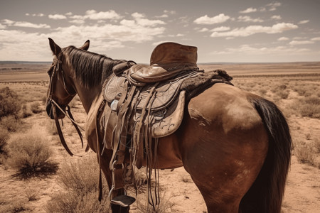 皮革马鞍荒漠中的马匹背景