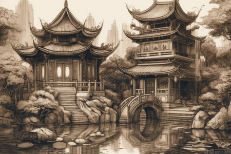 中国传统宫殿建筑背景图片