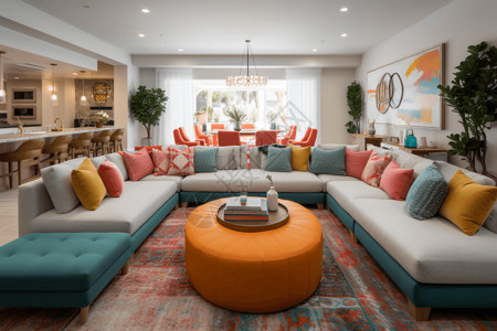 彩色地毯明亮多彩的客厅装潢背景