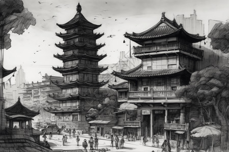 一座著名的中国塔楼背景图片