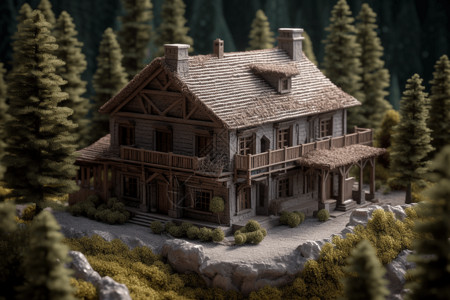 木砖房模型背景图片