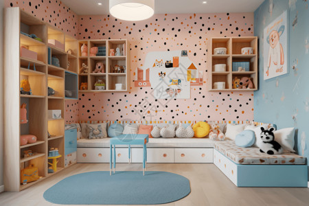 沙发布色彩缤纷的儿童房背景
