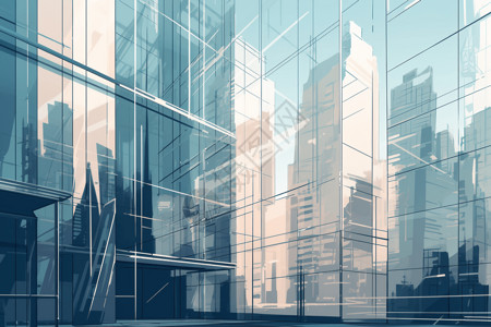 摩天大楼玻璃墙楼房的玻璃插画