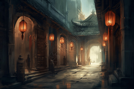 中国风传统小巷背景图片