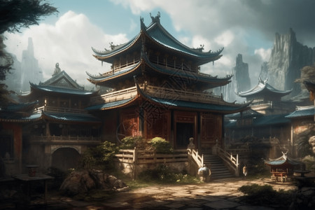 宁静的庭院寺庙背景图片