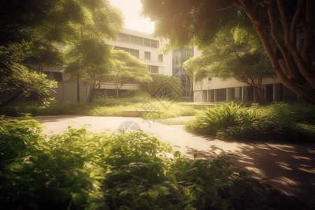 郁郁葱葱的校园背景图片
