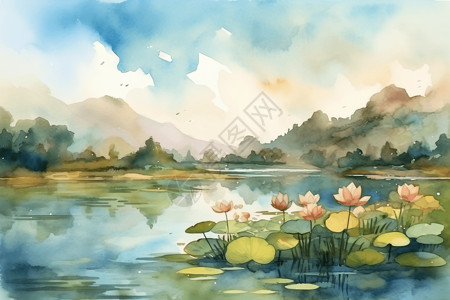 湖泊里的莲花图片