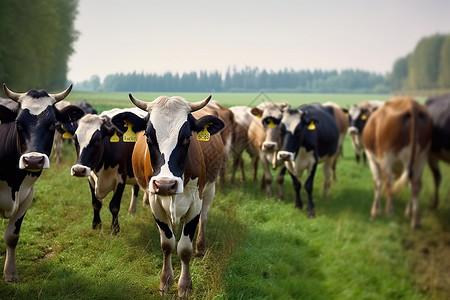 牧牛在草地上农场奶牛群背景