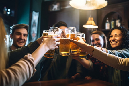 一群快乐的朋友在啤酒吧高清图片