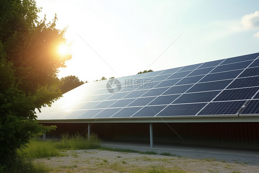 打开太阳能电池板的绿色能源图片