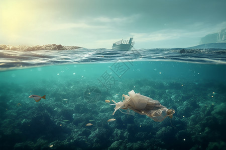 水底的鱼水下海洋污染设计图片