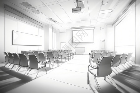 投影教室单色简约的线条图描绘教室插画
