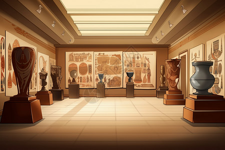 古代雕塑艺术博物馆展厅插画