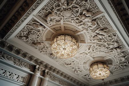 灯具照片素材设计复杂的天花板建筑细节照片背景