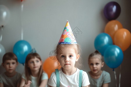 戴着生日帽子可爱的小朋友背景图片