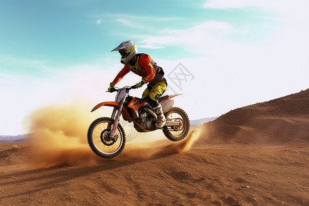 沙漠中摩托车沙漠骑行插画
