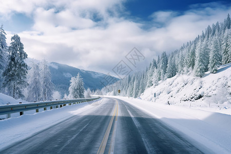 下雪后的公路高清图片