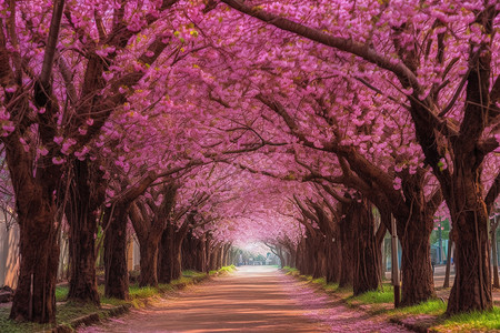 清迈国王街盛开的美丽樱花高清图片