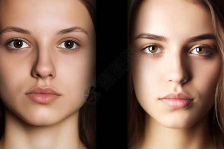 肖像照片女孩二边脸部对比设计图片