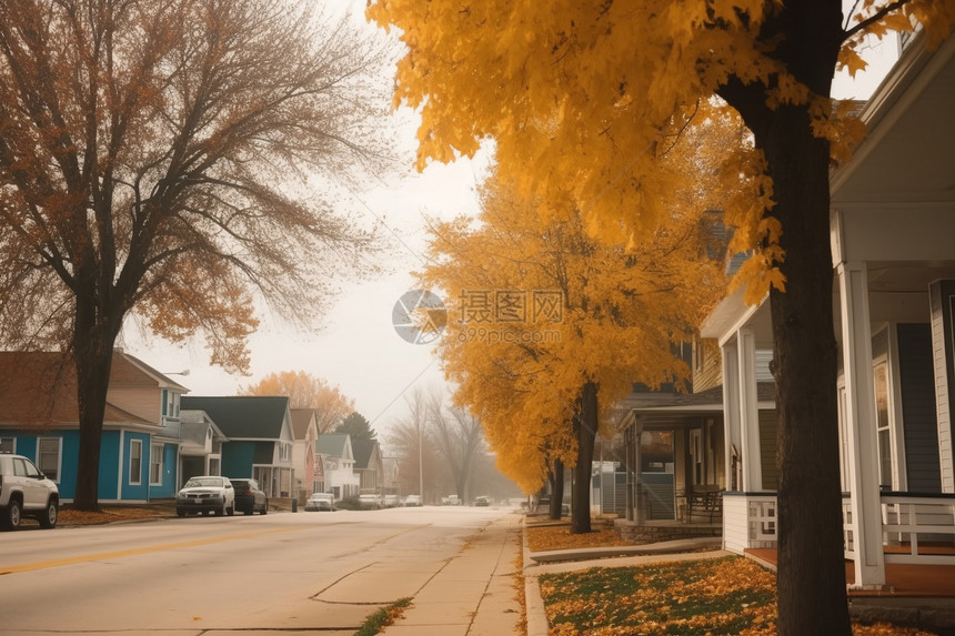 秋天印第安纳州的小镇风光图片