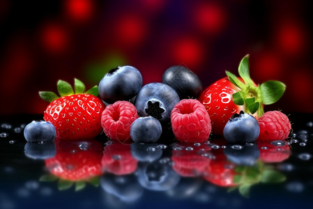 桌子上的蓝莓和树莓图片