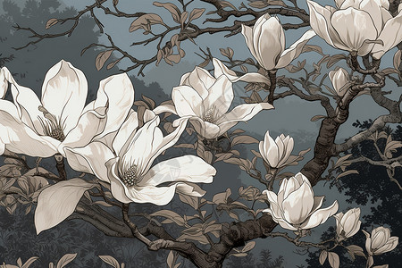 木兰树的插图背景图片