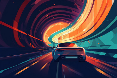 未来概念车在隧道中行驶高清图片