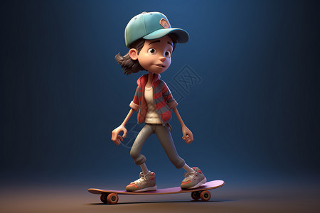 戴棒球帽的男孩玩滑板的卡通人物设计图片