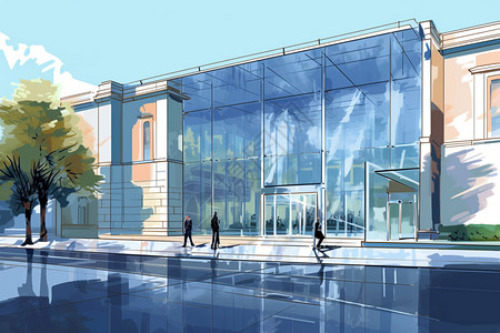 美术馆建筑的玻璃墙壁图片