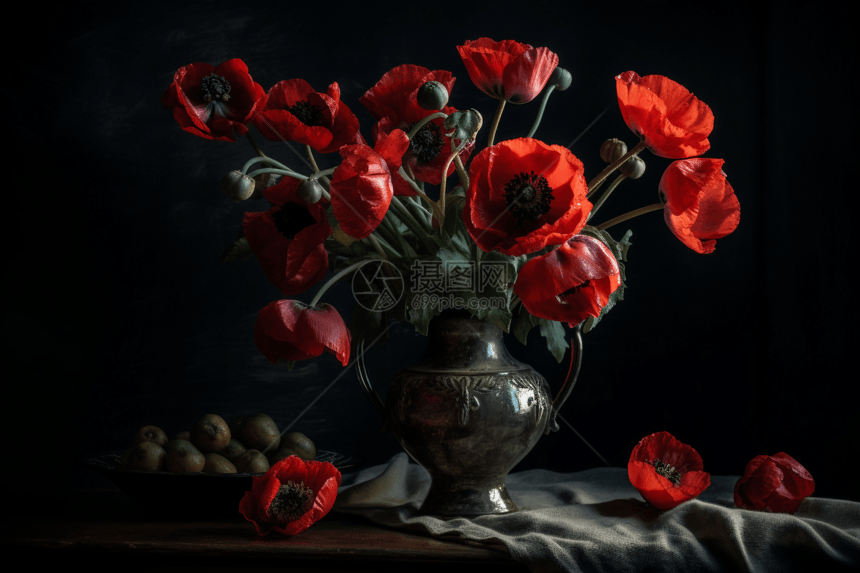 花瓶里一束红色玫瑰图片