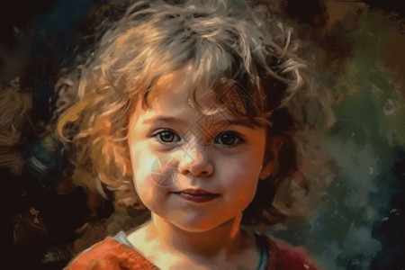 油画风格的孩子图片
