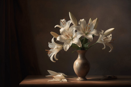 鲜花画画中的百合花花瓶设计图片