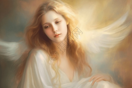 美丽天使肖像油画图片