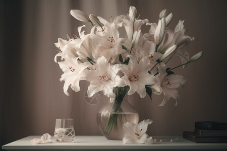 小清晰花卉背景花瓶中的百合花设计图片