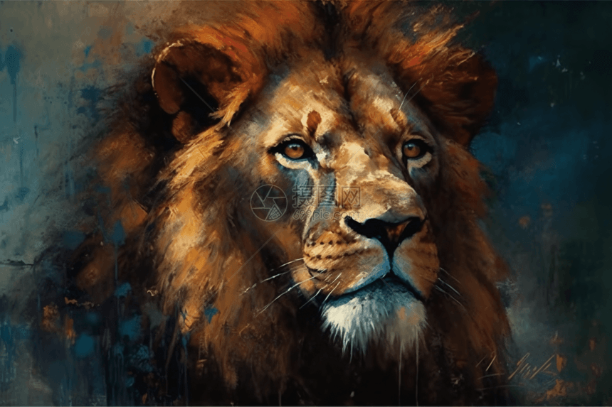 威严的狮子油画图片
