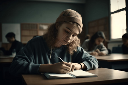 一名学生在教室学习设计图片