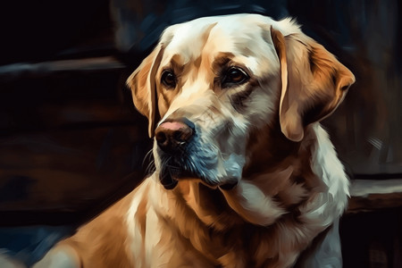 油画风格的金毛犬背景图片
