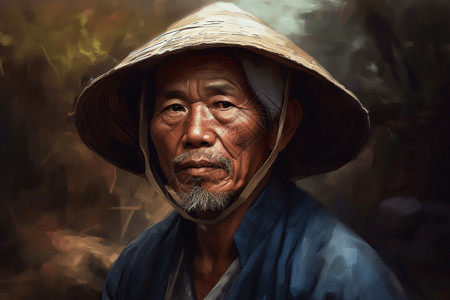 亚洲人像素材捕捉的农民肖像插画