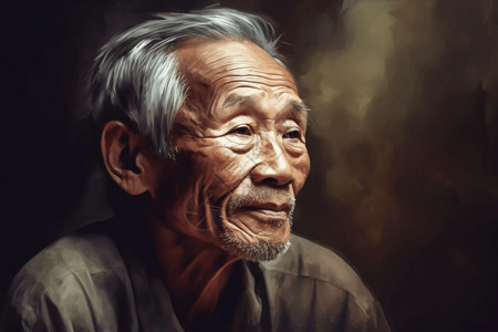 人脸肖像中国老人肖像插画