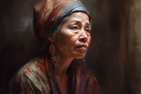 中国老人肖像油画背景图片