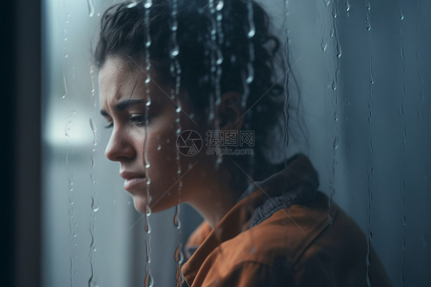 窗边悲伤的女人图片