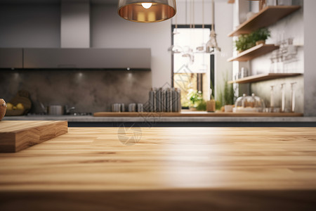 砧板上木制桌面好厨房内部设计图片