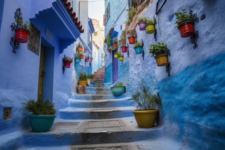 蓝色街道北非闻名高清图片